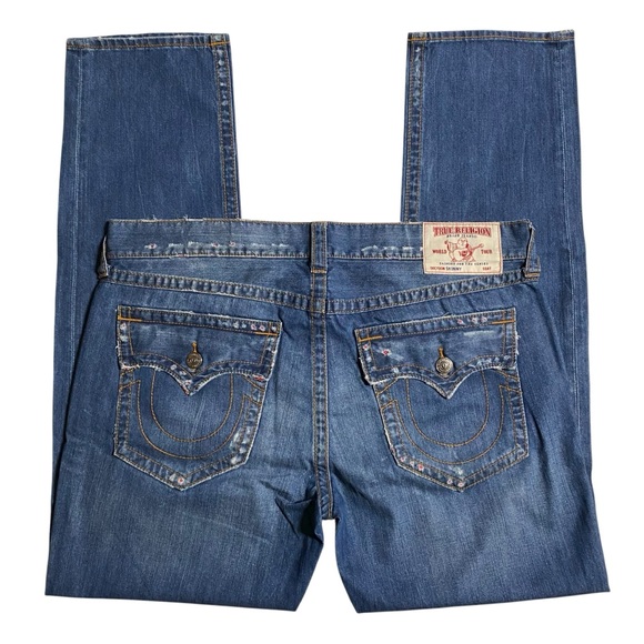 Men’s True Religion Skinny Flap Orange Stitch Jeans - Picture 3 of 8